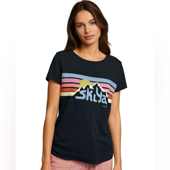 Marine Layer Pink Ski Ya Later Short Sleeve Scoop Neck T Shirt XS Extra Soft - Picture 1 of 11